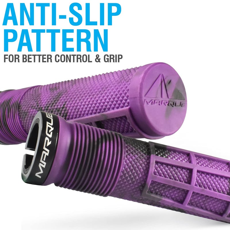 MARQUE Race Mountain Bike Handlebar Grips â€“ Single Lock-On Ring Collar MTB and BMX Bicycle Handle Bar with Non-Slip Grip, Knurly Gritty Pattern and Half Waffle Pattern (Purple Storm) - Image 2